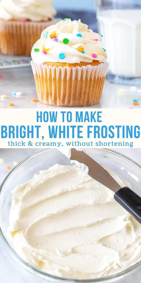 How To Make White Frosting, Easy White Buttercream Frosting, How To Make White Buttercream Frosting, How To Get White Buttercream Frosting, Best White Frosting For Cake, How To Make White Icing, Homemade White Icing Easy, Best White Icing For Cakes, White Butter Cream Frosting