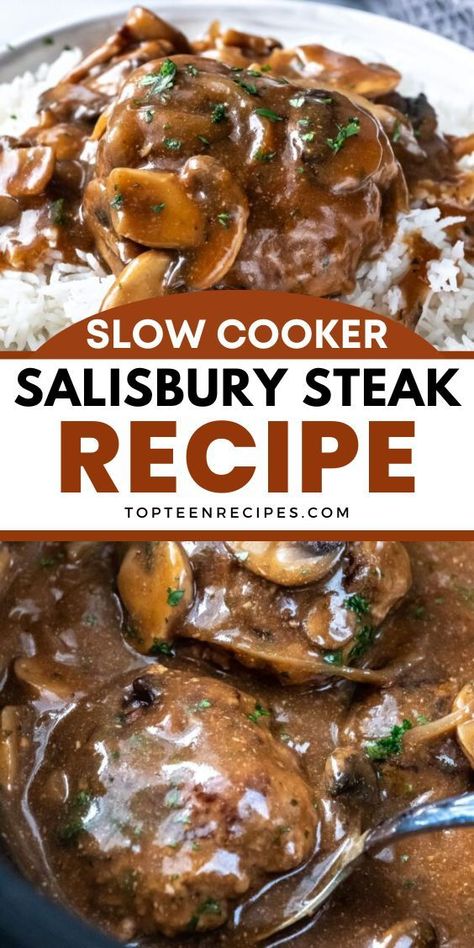 Resep Makanan Beku, Slow Cooker Salisbury Steak, Steak Sandwiches, Beef Patties, Brown Gravy, Salisbury Steak, Crockpot Dishes, Crockpot Beef, Tender Beef