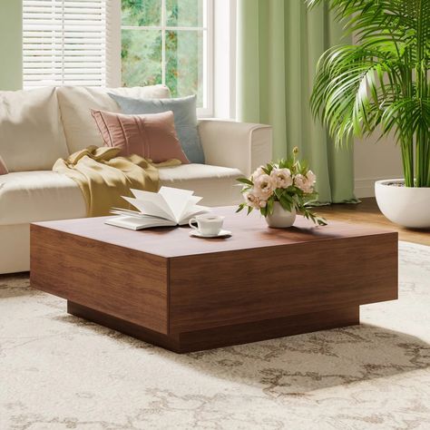 Ebern Designs Cristyle Wood living room table, Square coffee table & Reviews | Wayfair Square Living Room Table, Multipurpose Coffee Table, Wood Table Living Room, Modern Wood Coffee Table, Brown Coffee Table, Pedestal Coffee Table, Minimalist Coffee Table, Mid Century Modern Wood, Coffee Table With Drawers