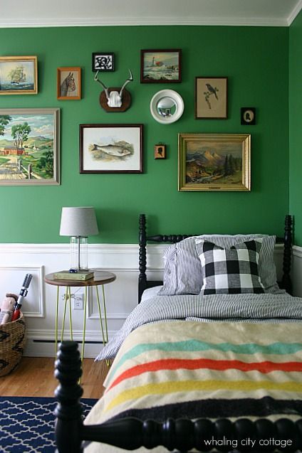 Cosy and elegant vintage styled boys bedroom with a very English feel. Loving… Vintage Boys Room, Kids Bedroom Makeover, Boys Bedroom Makeover, Green Bedroom, Green Walls, Big Boy Room, Green Rooms, Bedroom Green, Boys Bedroom