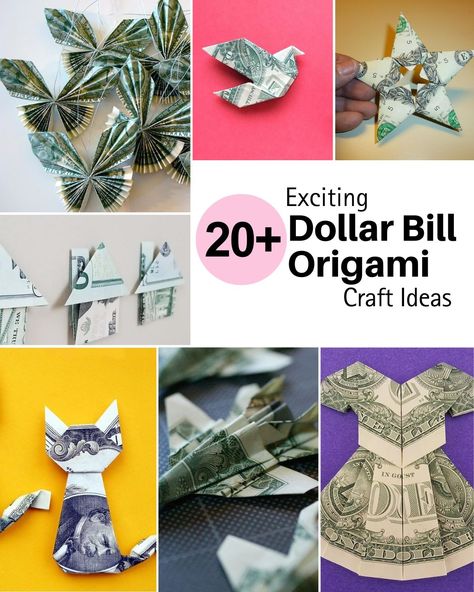 A curated list of fun & exciting dollar bill origami ideas, catered to everyone! Make some memorable gifts with just a dollar & a pair of crafty hands! Origami Dollar Bill Easy Step By Step, Dollar Bill Folding, Dollar Origami Easy Step By Step, Origami With Dollar Bills, Dollar Bill Origami Easy Step By Step, Folding Dollar Bills Easy Step By Step, Money Origami Easy, Dollar Bill Gift, Origami Dollar Bill