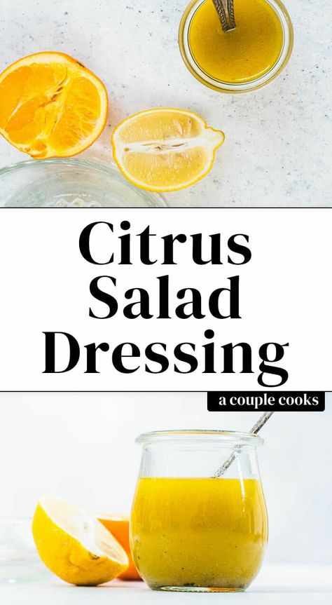 This zingy citrus salad dressing takes just minutes to make! It's a lemon orange vinaigrette that livens up any salad. #salad #dressing #homemade #healthy #vinaigrette Salad Dressing Homemade, Citrus Salad Dressing, Dairy Free Dressing, Healthy Ranch Dressing, Fennel And Orange Salad, Green Beans Side Dish, Orange Vinaigrette, A Couple Cooks, Citrus Vinaigrette