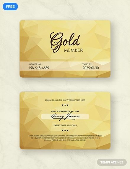 An elegant membership card template with a gold design. Download this for free and get to craft a stunning card for exclusive members of your company or establishment. It is easy to edit and customize. Membership Card Template, Vip Card Design, Gym Membership Card, Loyalty Card Design, Loyalty Card Template, Member Card, Vip Card, Id Card Template, 카드 디자인