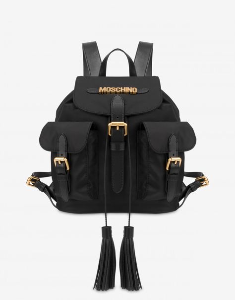 Luxury Backpack Shoulder Bag With Gold-tone Hardware, Luxury Shoulder Backpack With Gold-tone Hardware, Aesthetic Purse, Luxury Standard Backpack With Gold-tone Hardware, Black Standard Backpack With Gold-tone Hardware, Moschino Backpack, Moschino Bag, Moschino Bags, Moschino Logo