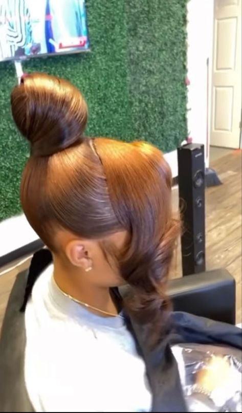 High Ponytail Styles For Wedding, Sew In Ponytail With Bangs, Engagement Photo Hairstyles Black Women, Bun Ponytails For Black Women, Updo Hairstyles For Black Hair, Black Women Hairstyles Ponytails, Bridesmaids Ponytails For Black Women, Top Ponytail, Trendy Quick Weave Hairstyles