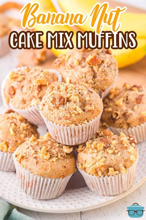 Make some sweet and moist Banana Nut Muffins with just a few ingredients in just over a half hour with this easy semi homemade recipe! Moist Banana Nut Muffins, Banana Nut Cake, Best Cake Mix, Cake Mix Muffins, Nut Cake, Boxed Cake Mixes Recipes, Nut Muffins, Cake Mix Desserts, Box Recipes