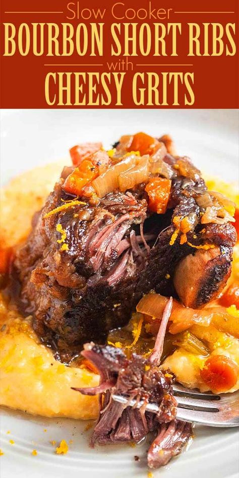 Braised Short Ribs And Grits, Bourbon Braised Short Ribs, Cajun Short Ribs, Bourbon Short Ribs Recipe, Dinner With Grits, Meals With Grits Dinners, Steak And Grits, Meals With Grits, Short Ribs And Grits