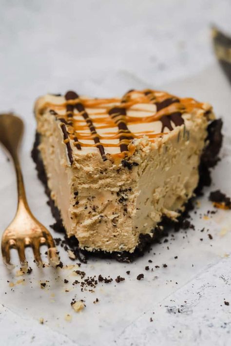 A slice of peanut butter pie with a bite taken out of it. Homemade Peanut Butter Pie, Brown Eyed Baker, Bake Easy, Chocolate Peanut Butter Pie, Oreo Crust, Lost 100 Pounds, Frozen Chocolate, Peanut Butter Filling, Homemade Peanut Butter