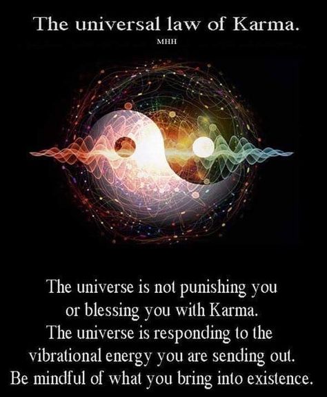 Image may contain: text that says 'The universal law of Karma. MII The universe is not punishing you or blessing you with Karma. The universe is responding to the vibrational energy you are sending out. Be mindful of what you bring into existence.' Soulmate Signs, Law Of Karma, Free Your Mind, Quotes Wisdom, Think And Grow Rich, Vibrational Energy, Mind Power, Spirituality Energy, Subconscious Mind