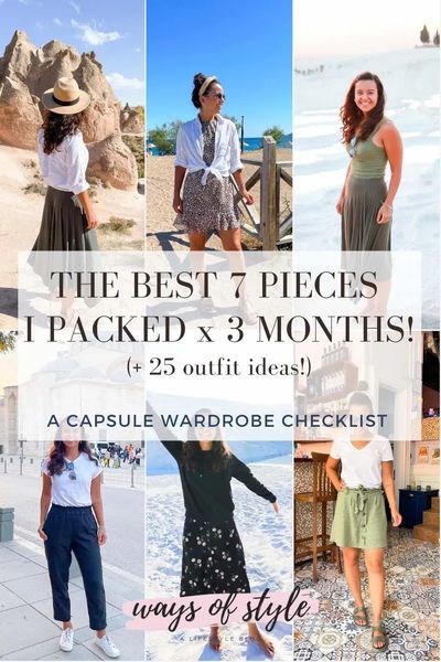 Capsule wardrobes are so useful & a great way to start with minimalism. I took the plunge on that lifestyle over a year ago and right now, I live out of a suitcase! We’ve been in Turkey for almost 3 months and based on what I packed I feel qualified to write this capsule wardrobe checklist. Plus 25+ outfit ideas! Hope these 7 capsule wardrobe essentials will inspire you to start living with less things and maximize every single piece you have in your closet! | Ways of Style | #capsulewardrob 3 Months Travel Capsule Wardrobe, Capsule Suitcase Summer, 3 Month Capsule Wardrobe, How To Pack A Capsule Wardrobe, Packing Wardrobe Capsule, Packing A Capsule Wardrobe, Capsule Wardrobe Packing Summer, Capsule Wardrobe For Humid Weather, Clothing Capsule For Travel