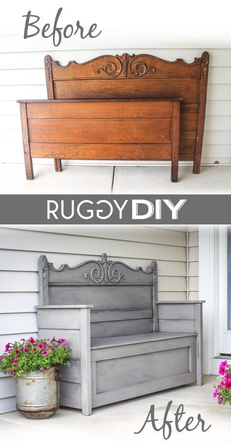 Wood Makeover, Backyard Redesign, Repurposed Headboard, Headboard Benches, Diy Furniture Makeover Ideas, Headboard Bench, Head Boards, Hall Bench, Diy Dekor