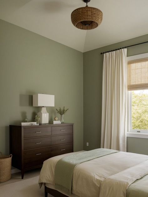 Sage Green And Beige Bedroom Accent Wall, Sage Brown Bedroom, Sage Green Black And Gold Bedroom, Beige And Olive Green Bedroom, Sage Feature Wall, Textured Wall Bedroom, Green Wallpaper For Bedroom, Sage Green And Brown Bedroom, Olive Bedroom Ideas