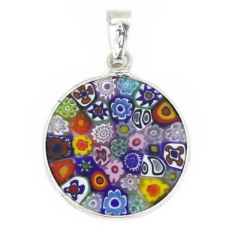 Murano Glass Millefiori Pendant Necklace Multicolor in Silver Frame 3/4" for Women Handmade in Italy Italy Clothing, Murano Glass Jewelry, Jewelry Charms Pendants, Austin Mahone, Handcrafted Artisan Jewelry, Authentic Italian, Venetian Glass, 24kt Gold, Small Pendant