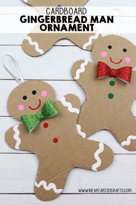 Christmas Arts N Crafts, Diy Christmas Ornaments Cardboard, Cardboard Gingerbread Ornaments, Gingerbread Man Arts And Crafts, Stuffed Gingerbread Man Craft, Gingerbread Christmas Decor Diy Crafts, Christmas Gingerbread Men Decorations, Gingerbread Men Crafts For Kids, How To Decorate A Gingerbread Man