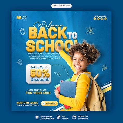 Back To School Instagram Post, Back To School Social Media Design, Back To School Banner Design, School Social Media Design, Education Social Media Post, School Social Media Post, School Social Media, Social Media Summer, Banner School