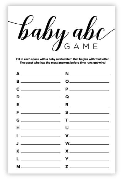 Free Printable Baby Shower Games - Volume 3 | Instant Download Baby Shower Abc Game, Gender Reveal Free Printables, Baby Shower Games Printable Free, Boy Baby Shower Game Ideas, Baby Bingo Free Printable, Christening Games, Winter Baby Shower Games, Abc Baby Shower Game, Baby Abc Game