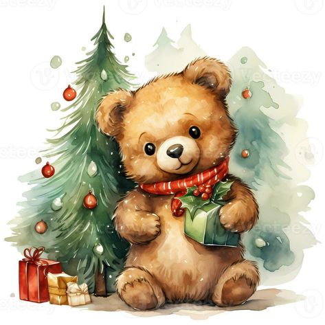 Watercolour Clipart, 달력 디자인, Teddy Bear Clipart, Bear Watercolor, Bear Clipart, Christmas Teddy Bear, Christmas Bear, Christmas Bundle, Cute Teddy Bears