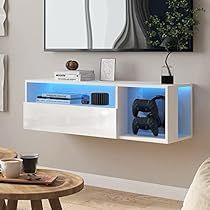 Tv Wall Decor Bedroom, Tv Stand Floating, Tv Stand Wall, Wall Mount Entertainment Center, Entertainment Center With Storage, Wall Mount Tv Stand, Storage For Bedroom, Tv Mounted, Color Led Lights