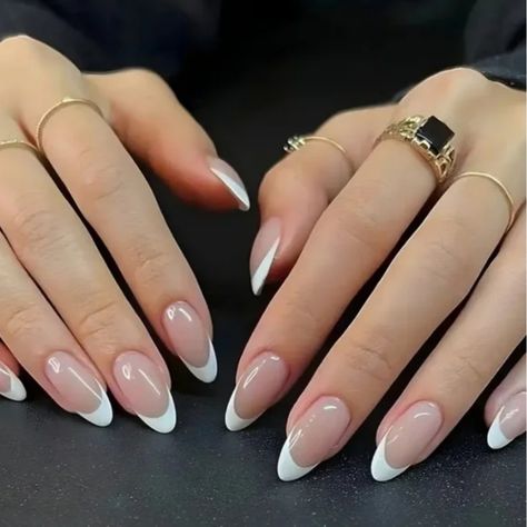 24 Pieces Fake Press On Nails Color May Vary Due To Lighting Size One Size Condition New Comes With Mini Nail File And Glue Adhesive Strips White French Nails, Almond Shape Nails, French Tip Acrylic Nails, Basic Nails, French Nail Designs, White French, French Tip Nails, Artificial Nails, Nail Accessories