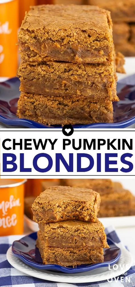 Halloween Blondies, Blondies Dessert, Pumpkin Blondies Recipe, Pumpkin Sweets, Blondies Brownies, Pumpkin Vegan, Pumpkin Blondies, Dessert For Fall, Desserts Pumpkin