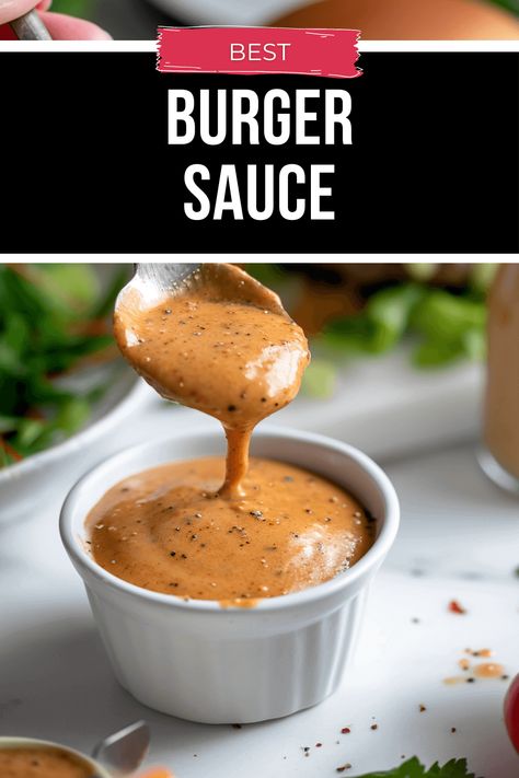 The Best Burger Sauce is tangy and delicious while using simple ingredients, and this one certainly won't disappoint! Put it on your hamburgers for the full restaurant experience. The Best Burger Sauce, Hamburger Sauce Homemade, Cajun Burger Sauce, Bbq Sauce Burgers, Burger Dipping Sauce, Sauce Recipes For Burgers, Bubba 33 Sauce Recipe, Sauce For Burgers Hamburgers, Asian Burger Sauce