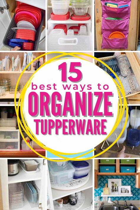 Organize Tupperware, Organize Plastic Containers, Organizing Inspiration, Tupperware Organizing, Tupperware Storage, Pot Organization, Plastic Food Containers, Lid Organizer, Kitchen Containers