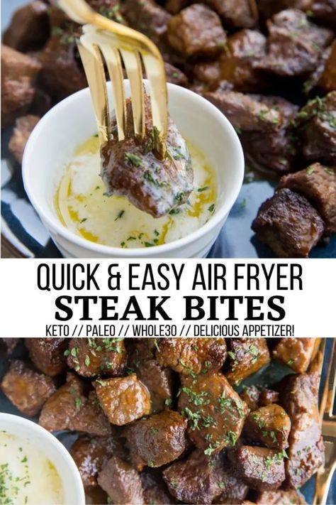 Air Fried Beef Tips, Steak Cubes In Air Fryer, Beef Tips Air Fryer Recipes, Beef Top Round Steak Recipes Air Fryer, Air Fryer Cube Steak Recipes Easy, Air Fryer Garlic Steak Bites, Steak Tips Air Fryer, Steak Bites With Garlic Butter Air Fryer, Garlic Butter Steak Bites Air Fryer