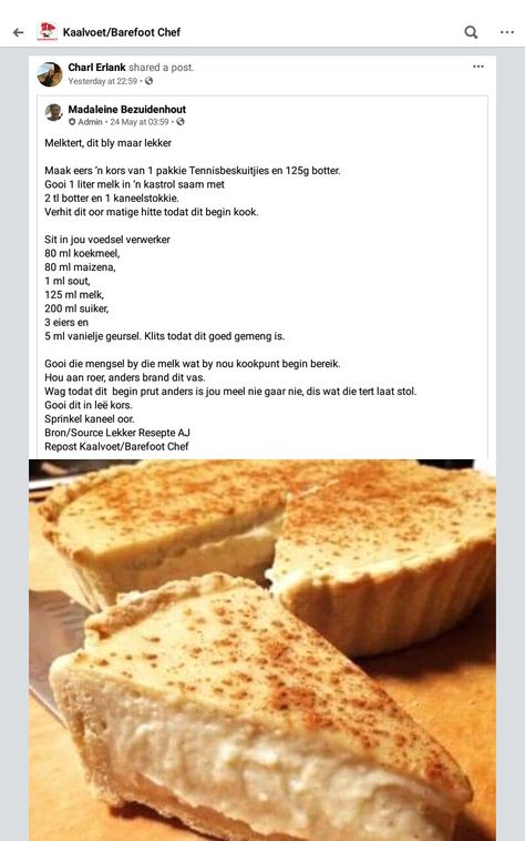 Melk Tert Resep, Milk Tart Recipe South African Easy, South African Desserts Afrikaans, Suid Afrikaanse Resepte Afrikaans, Melktert Recipe, Milk Tart Recipe, Milktart Recipe, Milk Recipes Dessert, Easy Tart Recipes