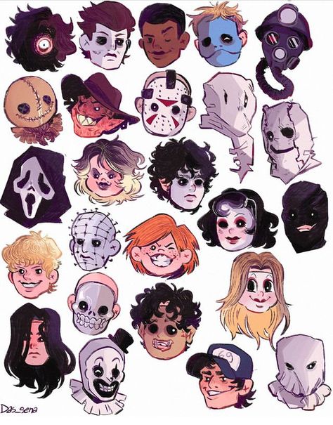 Horror Movie Killers Fanart, Slasher Oc Character Design, Horror Movies Drawing, Jason X Michael Myers, Horror Movie Characters Art, Slasher Mask, Scream Fanart, Horror Movie Drawings, Slasher Oc