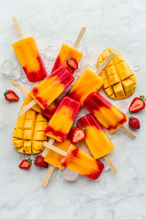 Strawberry Mango Popsicles - Choosing Chia Making Strawberry Jam, Quick Quiche, Banana Cake Recipe Easy, Mango Popsicles, Strawberry Popsicles, Watermelon Popsicles, Pumpkin Spice Donut, Fruit Popsicles, Ambitious Kitchen