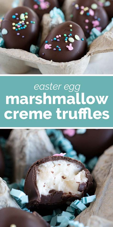 Forget the tasteless, store-bought marshmallow eggs. These homemade Easter egg Marshmallow Creme Truffles are sure to be a hit with everyone! Easter Candy Recipes, Marshmallow Eggs, Homemade Truffles, Dessert Truffles, Candy Truffles, Easter Desserts Recipes, Candy Recipes Homemade, Easter Baking, Marshmallow Creme