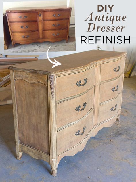 How to strip and sand a stained and varnished vintage dresser to a natural wood finish Refinishing A Dresser, Wood Dressers Makeover, Nursery Decorating Ideas, Natural Wood Dresser, Stained Dresser, Nursery Room Ideas, Muebles Shabby Chic, Stripping Furniture, Nursery Tour