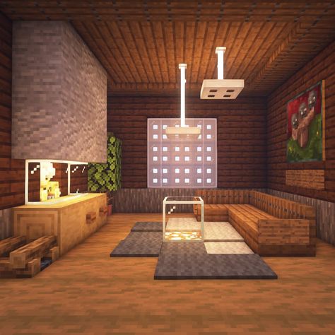 Minecraft Gaming Room, Minecraft Interior Design Living Rooms, Living Room Minecraft, Minecraft Rooms, Minecraft Living Room, Living Room With A Fireplace, Case Minecraft, Minecraft Interior, Minecraft Interior Design