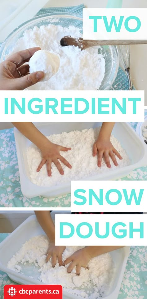 Christmas Cloud Dough, Snow Dough Recipe Conditioner, Pretend Snow Recipe, How To Make Fake Snow For Kids, Snow Recipes For Kids, Sensory Snow Recipe, Kid Sensory Activities, Snow Eyfs, Christmas Infant Activities