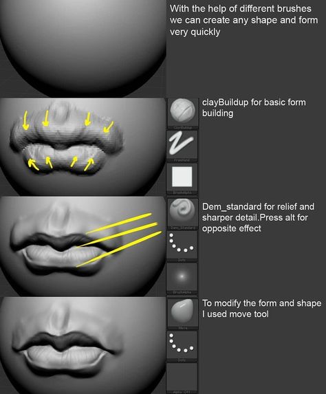 Trick for sculpting the lips.. inside ZBrush. 🔥🔥🔥🔥🔥🔥🔥🔥🔥🔥🔥🔥🔥🔥🔥🔥 Follow our channel, where you will learn everything about the world of… Zbrush Anatomy, Zbrush Models, Zbrush Character, Sculpting Tutorials, Zbrush Tutorial, Anatomy Sculpture, 3d Modeling Tutorial, Digital Sculpting, Digital Art Gallery