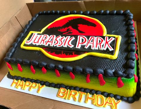 Dinosaur Cake Jurassic Park, Jurassic Park Cake Diy, Jurassic World Sheet Cake, Jurassic Park Sheet Cake, Jurassic Park Cake Ideas, Jurassic Park Cake Birthdays, Jurassic Park Party Cake, Pastel Jurassic World, Jurrasic Park Birthday Party