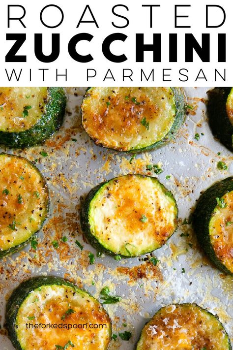 This Roasted Zucchini Recipe is so delicious and so easy to make. Ready in about 20 minutes, fresh zucchini squash is tossed with olive oil, simple seasonings, and grated parmesan cheese then roasted in the oven until tender. Zucchini With Parmesan, Roasted Zucchini Recipes, Roasted Zucchini And Squash, Oven Roasted Zucchini, Zucchini In The Oven, Zucchini Bites, Roasted Zucchini, Fresh Zucchini, Roast Zucchini