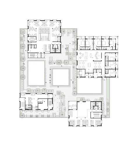 Coworking & Coliving ( bachelor project) on Behance Plan Concept Architecture, Hotel Room Design Plan, Social Housing Architecture, Coworking Space Design, Building Design Plan, Architecture Drawing Presentation, Co Housing, Healthcare Architecture, Future Of Work