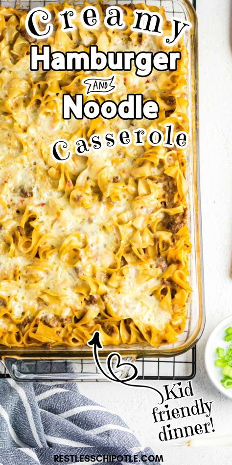 Easy Noodle Casserole, Burger Noodle Casserole, Creamy Hamburger Casserole, Noodle And Hamburger Casserole, Hamburger And Egg Noodles Recipes, Easy Hamburger And Noodle Recipes, Cheesy Beef Noodle Casserole, Noodle Hamburger Recipes, Hamburger Casserole With Egg Noodles