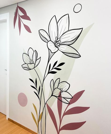 Wall Paint Flower Designs, Wall Painting Flower Design, Room Wall Painting Bedrooms Simple, Different Wall Painting Ideas, Wall Flowers Painting, Letter A Painting Ideas, Wall Floral Painting, Murals For Bedroom Wall, Wall Painting In Bedroom