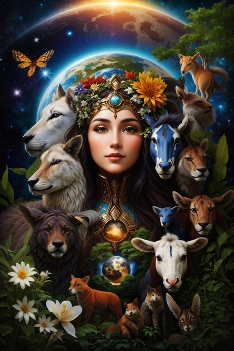 Explore the beauty of Gaia, the mother earth, surrounded by animals and a stunning woman's face in a galactic setting. 🌍🌌 #Gaia #MotherEarth #GalacticBeauty #AnimalArt #NatureInspired #CelestialArt #EarthGoddess #GalacticArt #SpaceArt Gaia Mother Earth, Gaia Goddess, Mother Earth Art, Diy Art Crafts, Velvet Cloth, Diamond Drawing, Mother Tattoos, Nature Hd, Earth Goddess