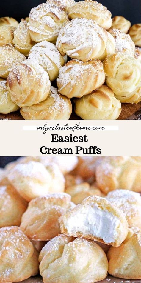 Cream Puffs Recipe Easy, Cream Puffs Easy, Pastries Recipes Dessert, Cream Puff Recipe, Puff Pastry Desserts, Puff Recipe, Bite Size Desserts, Easy Cream, Cream Puff