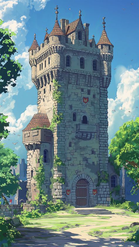 Fantasy Landscape Design, Medieval Concept Art, Fantasy Castle Art, Anime Architecture, Fairytale Town, Fantasy Buildings, Motifs Art Nouveau, Castle Illustration, Amazing Places To Visit