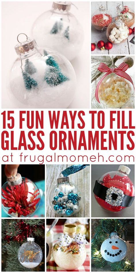 15 Fun Ways to Fill Glass Ornaments! Some work great for homemade Chrismas tree decor and other ideas are perfect for easy last minute gifts. These crafts are great Christmas ideas for decorating the tree in diy style. Diy Christmas Gifts Ornaments, Diy Christmas Ornaments Rustic, Glass Ornaments Diy, Clear Christmas Ornaments, Christmas Diy Kids, Clear Glass Ornaments, Diy Christmas Ornaments Easy, Christmas Ornaments Homemade, Christmas Ornament Crafts