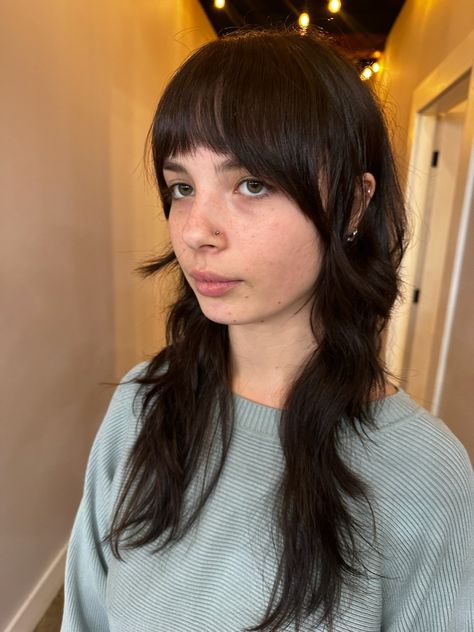 First shag cut and im hooked Shag No Bangs Straight Hair, 60s Shag, French Shag Haircut, Shag Without Bangs, French Shag, Straight Shag Haircut, 70s Shag Haircut Long, Long Shag Haircut With Bangs, Shaggy Haircuts Long Hair