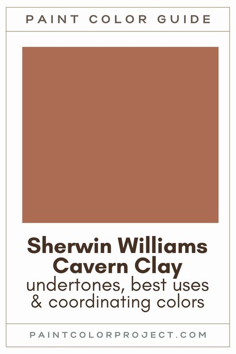 Looking for the perfect dark orange paint color for your home? Let’s talk about Sherwin Williams Cavern Clay and see if it works for your home! Sw Terracotta Paint, Kitten Cabinet Colors, Clay Front Door Color, Terra Cotta Paint Color Sherwin Williams, Sw Cavern Clay Paint, Burnt Sienna Paint Color, Burnt Sienna Walls, Terracotta And Dark Green Color Palette, Clay Colored Front Door