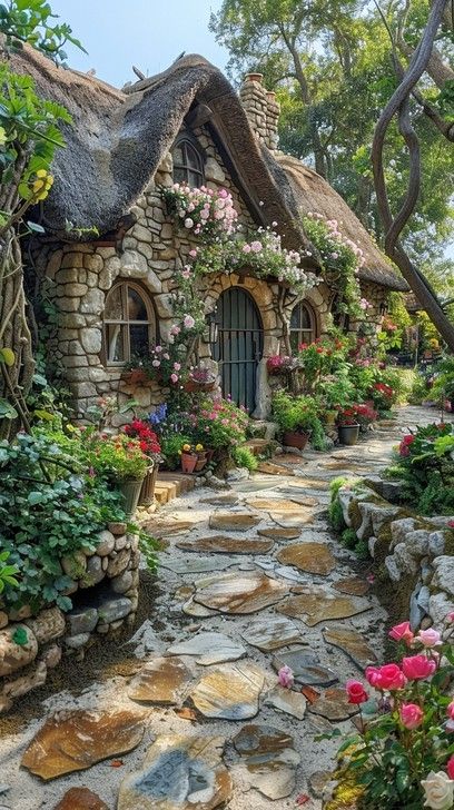 Fairytale Cottage Interiors, Cobb Houses, Cobblestone Pathway, Fairytale Homes, Stone Pathways, Cobblestone Path, Arched Doorway, Fairytale Houses, Simple Cottage