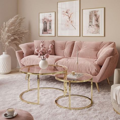 Rosa Sofa, Coffee Table Decor Living Room, Pink Couch, Gold Living Room, Living Room Decor Colors, Pink Sofa, Pink Living Room, Pink Home Decor, Cozy Decor