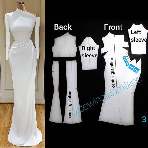 Asymmetrical gown with drape - Sewing Lab Milano Gown With Drape, Pillows Sewing, Asymmetrical Gown, Fashion Design Patterns, Diy Sewing Clothes, Couture Sewing, Clothes Sewing Patterns, Fashion Sewing Pattern, Blouse Diy