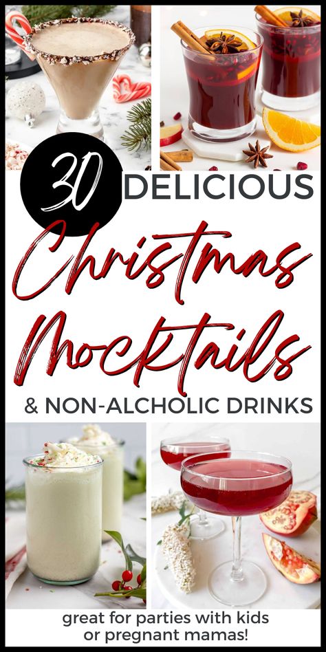 Are you looking for fun Christmas drinks without alcohol? Here are 30 delicious Christmas mocktail recipes! These non-alcoholic Christmas drinks include hot drink, punch, mulled ciders & more! Winter These are the best Christmas mocktails you'll find - perfect for your holiday parties! These are holiday drinks are great for pregnant women, kids, & others who want alcohol-free environment! Christmas Drinks Nonalcoholic Pitcher, Mocktail Drink Kit, Mocktails For Parties, Christmas Themed Drinks Mocktails, Xmas Mocktail Recipe, Christmas Drink Presentation, Mock Christmas Cocktails, Peppermint Mock Tail, Christmas Party Drink Ideas Non Alcoholic